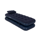 Navy Blue Flocked Air Mattress with Built-In Pillow | Double Width