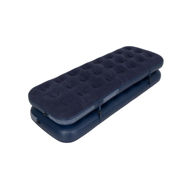 Navy Blue Flocked Air Mattress with Built-In Pillow | Double Width