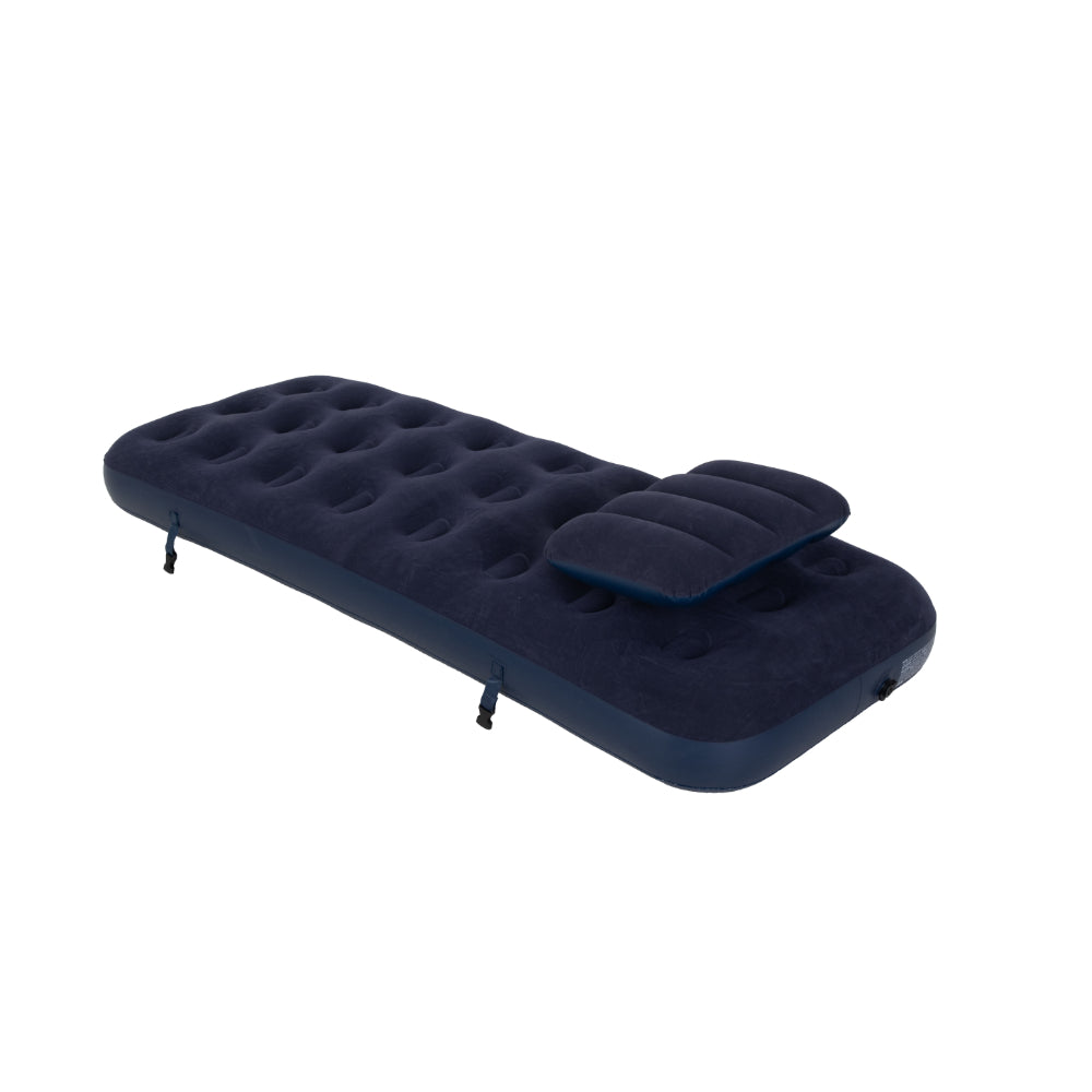 Navy Blue Flocked Air Mattress with Built-In Pillow | Double Width