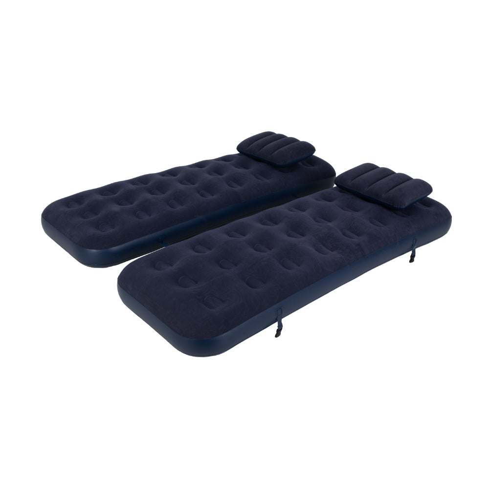 Navy Blue Flocked Air Mattress with Built-In Pillow | Double Width