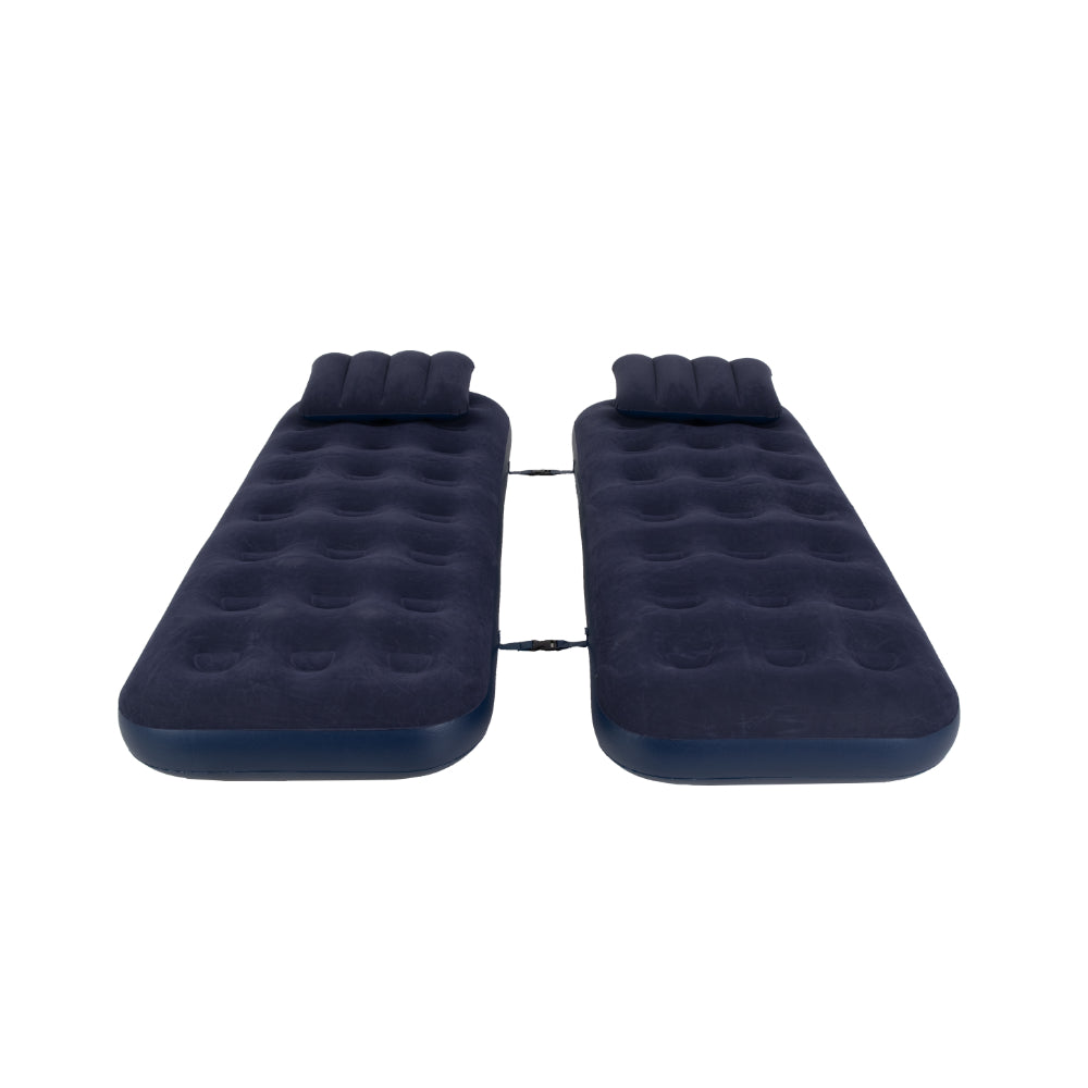 Navy Blue Flocked Air Mattress with Built-In Pillow | Double Width