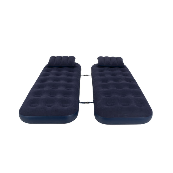 Navy Blue Flocked Air Mattress with Built-In Pillow | Double Width