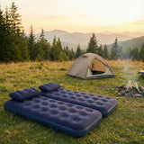 Navy Blue Flocked Air Mattress with Built-In Pillow | Double Width