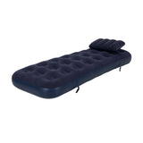Navy Blue Flocked Air Mattress with Built-In Pillow | Double Width