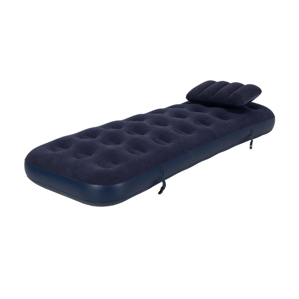 Navy Blue Flocked Air Mattress with Built-In Pillow | Double Width