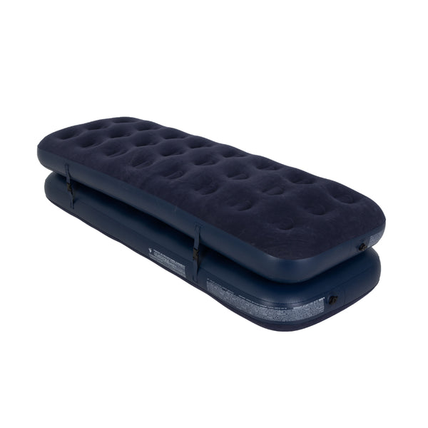 Navy Blue Flocked Air Mattress with Built-In Pillow | Double Width