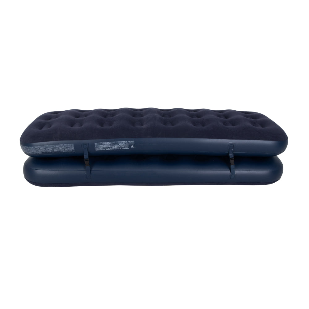 Navy Blue Flocked Air Mattress with Built-In Pillow | Double Width