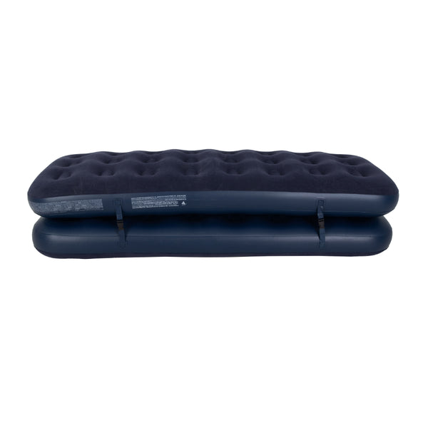 Navy Blue Flocked Air Mattress with Built-In Pillow | Double Width