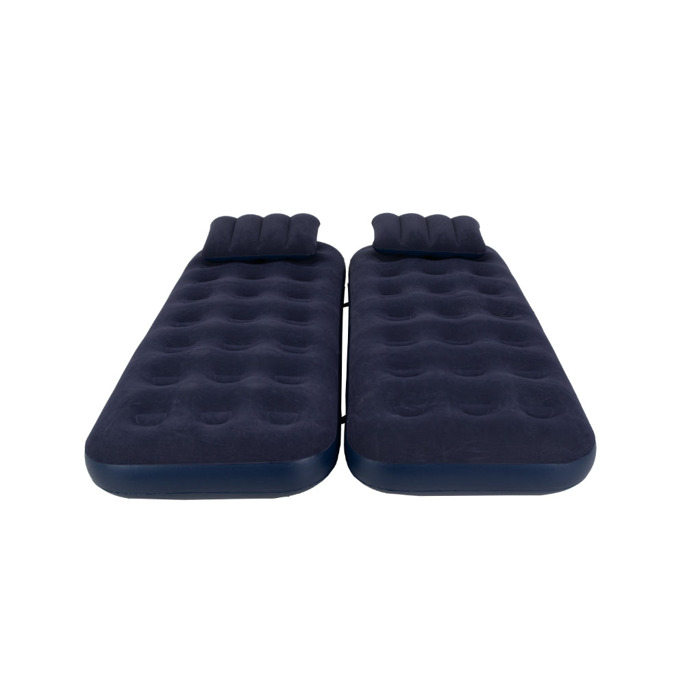 Navy Blue Flocked Air Mattress with Built-In Pillow | Double Width