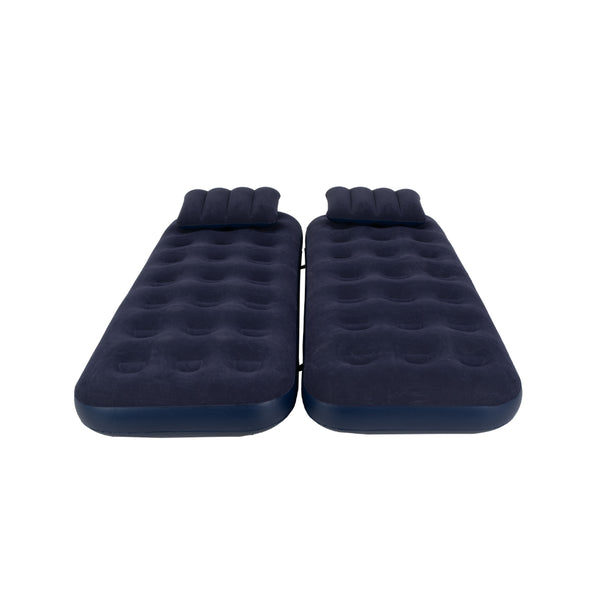 Navy Blue Flocked Air Mattress with Built-In Pillow | Double Width
