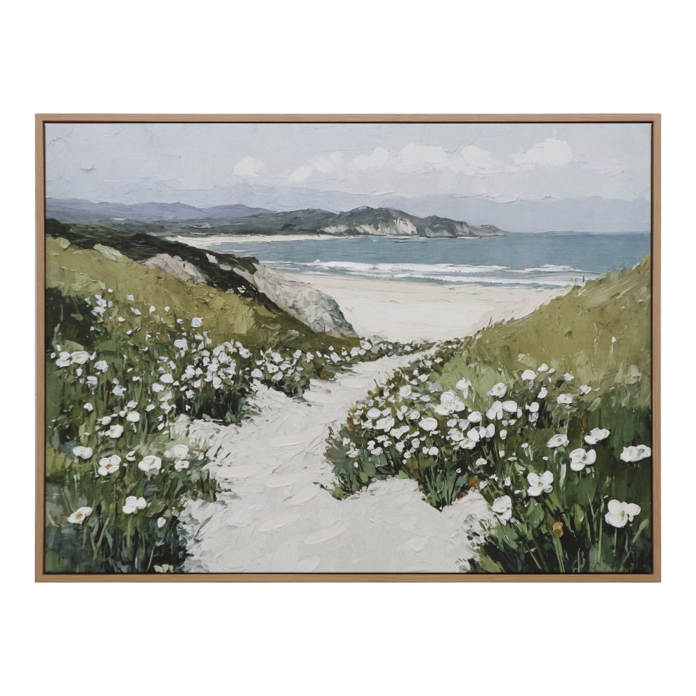 Beach Walk Coastal Landscape Framed Canvas Wall Art | 60 x 80cm