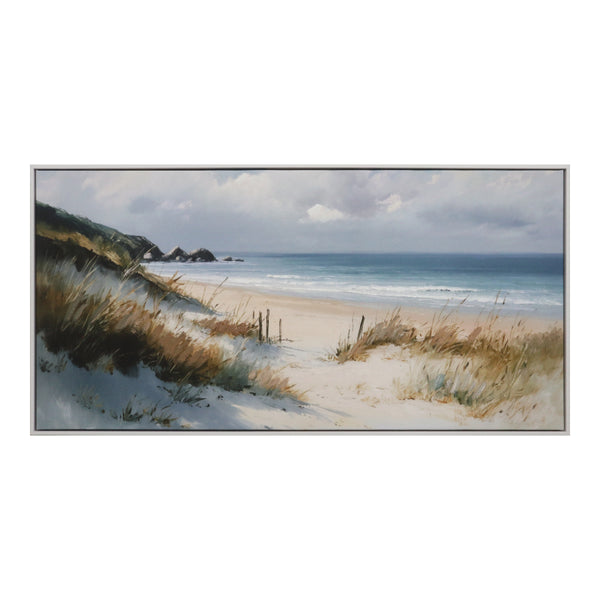 Coastal Beach Landscape Framed Wall Art | 50 x 100cm, Neutral Tones
