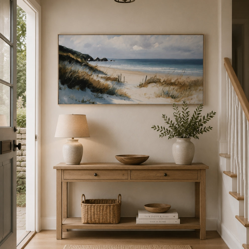 Coastal Beach Landscape Wall Art - 50 x 100cm - Neutral Tones