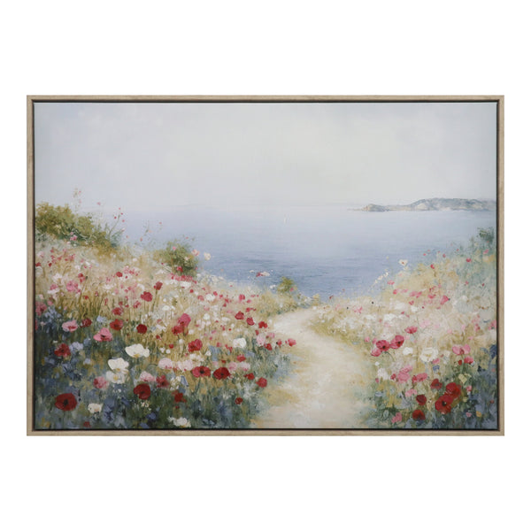 Wild Flower Path Hand Painted Framed Wall Art | Coastal Meadow, 50 x 70