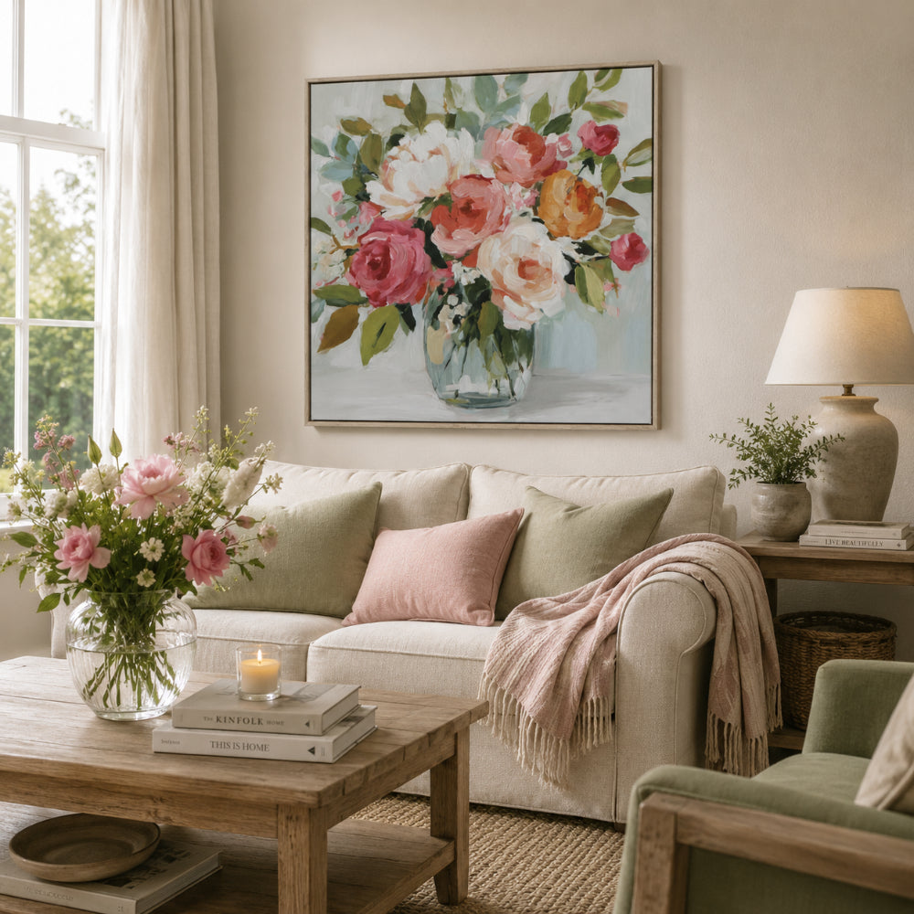 Flowers in Vase Framed Floral Wall Art - 50 x 50cm