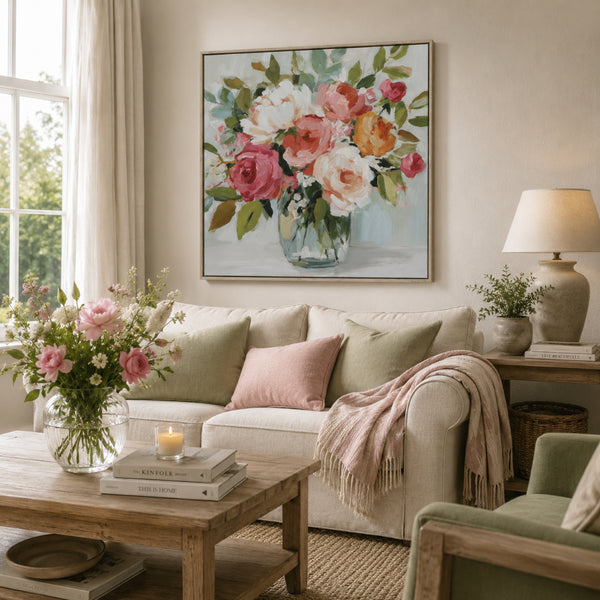 Flowers in Vase Framed Floral Wall Art - 50 x 50cm