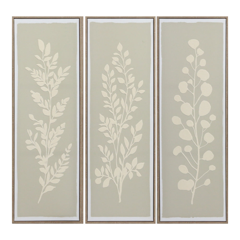 Tall White Leaf Framed Canvas Wall Art | Assorted Designs, 90 x 30