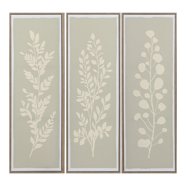 Tall White Leaf Framed Canvas Wall Art | Assorted Designs, 90 x 30