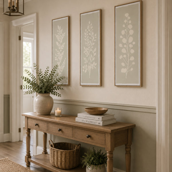 Tall White Leaf Canvas Wall Art - Set of 3 - 90 x 30cm