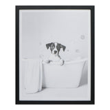 Puppy Bathtub Framed Bathroom Wall Art | Black and White, 40 x 50cm