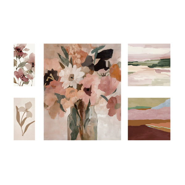 Orange and Pink Assorted Botanical Canvas Wall Art Set | Set of 5