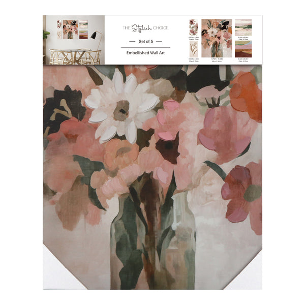Orange and Pink Assorted Botanical Canvas Wall Art Set | Set of 5