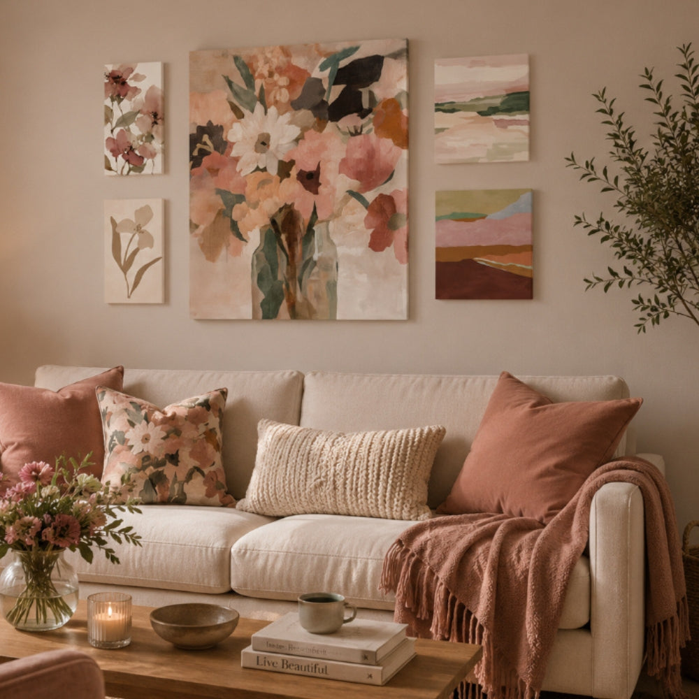 Botanical Canvas Wall Art Set - Orange, Pink - Set of 5