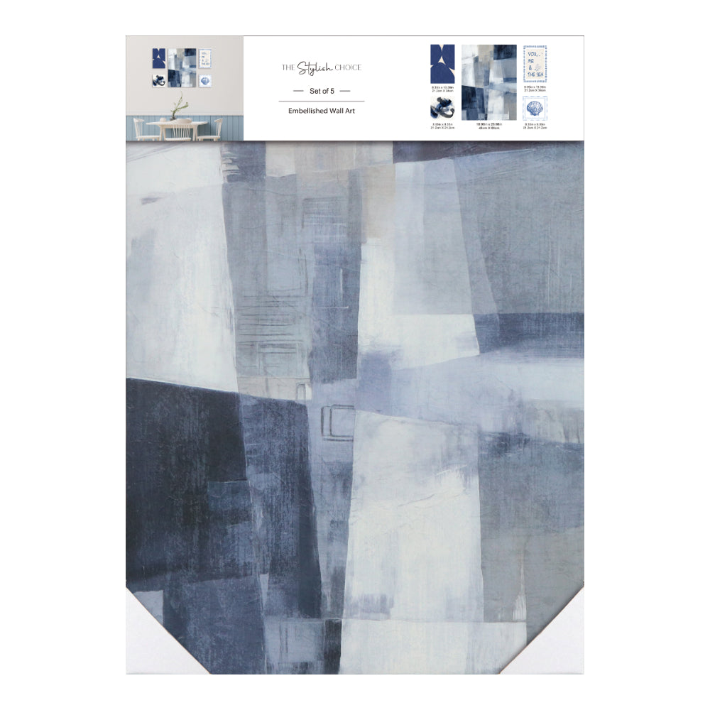 Navy and Blue Coastal Abstract Canvas Wall Art Set | Assorted Designs, Set of 5