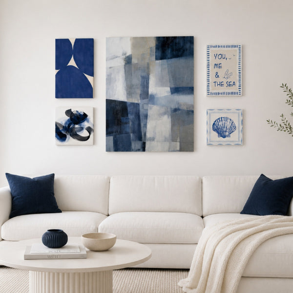 Coastal Abstract Canvas Art Set - Navy, Blue - Set of 5