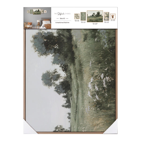 Country Green Assorted Framed Canvas Wall Art Set | Set of 5