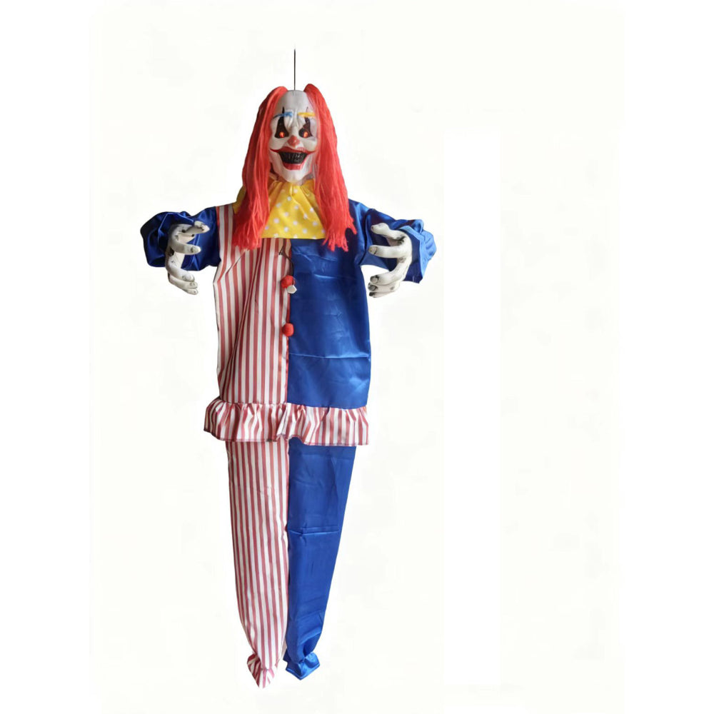 Hanging Horror Circus Clown Decoration - 150cm, Vivid Red Hair