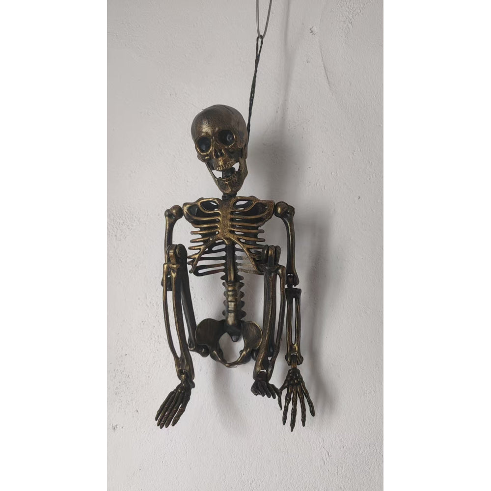 Poseable Metallic Hanging Skeleton Decoration - 45cm, Antique Bronze
