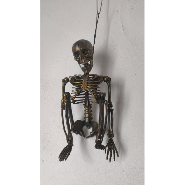 Poseable Metallic Hanging Skeleton Decoration - 45cm, Antique Bronze