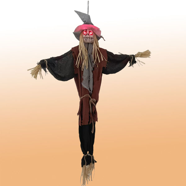 Hanging Scarecrow Ghost Halloween Decoration - 130cm, Illuminated Red Eyes