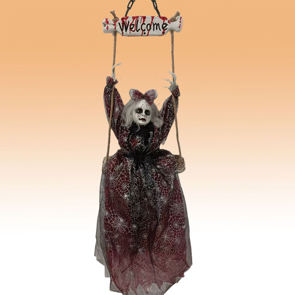 Halloween Swinging Ghost Doll Decoration - 130cm, Burgundy and Grey