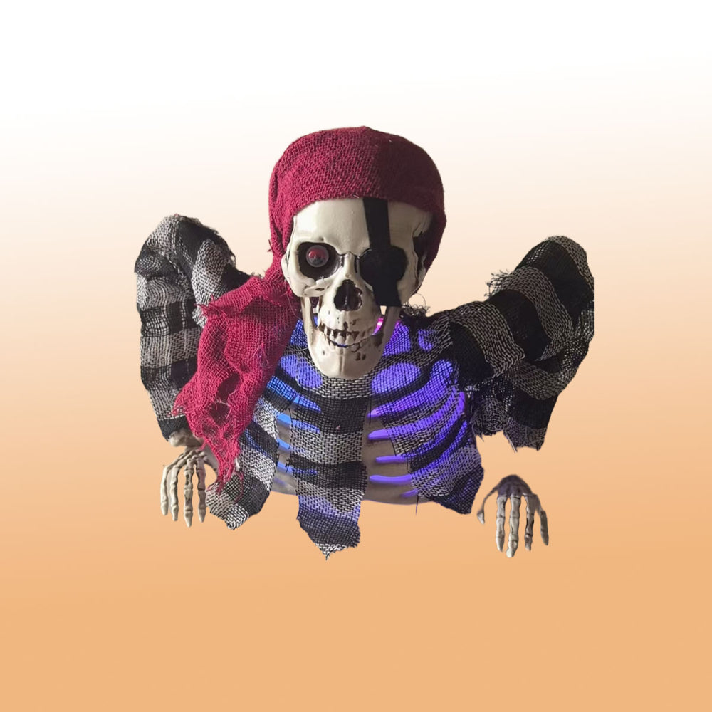 Half-Body Buccaneer Pirate Skeleton Decoration - Purple Light-Up Ribcage