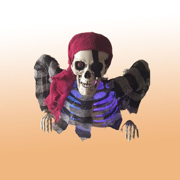 Half-Body Buccaneer Pirate Skeleton Decoration - Purple Light-Up Ribcage