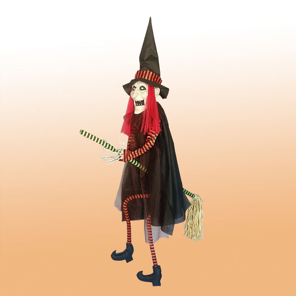 Flying Witch on Broom Halloween Decoration - 150cm, Black and Orange