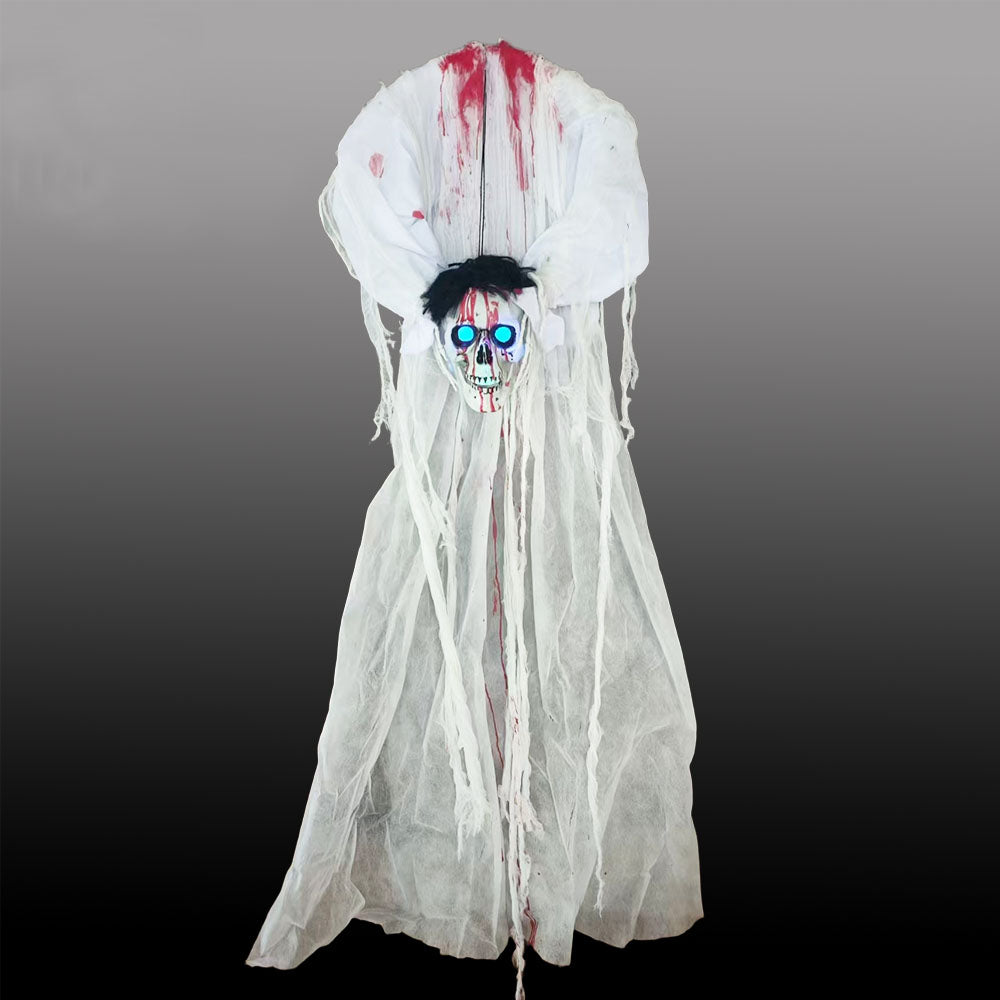 Bloody White Reaper Hanging Halloween Decoration - 110cm, Blue Light-Up Eyes