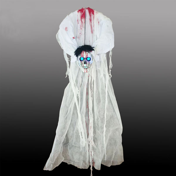 Bloody White Reaper Hanging Halloween Decoration - 110cm, Blue Light-Up Eyes