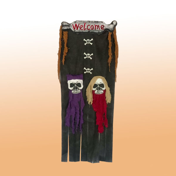 Hanging Skull Halloween Door Decoration - Pirate Theme, Tattered Fabric