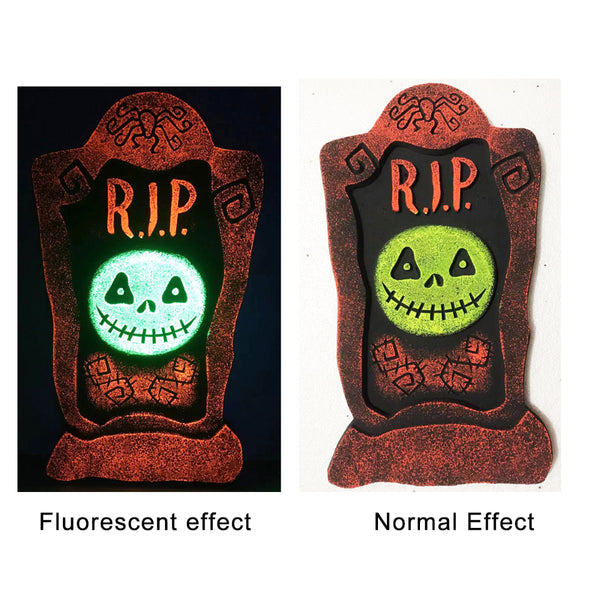 Orange Pumpkin Tombstone Halloween Decoration - Fluorescent Skull Face