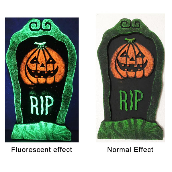 Green Pumpkin Glow-in-the-Dark Tombstone Decoration - RIP Graveyard Design