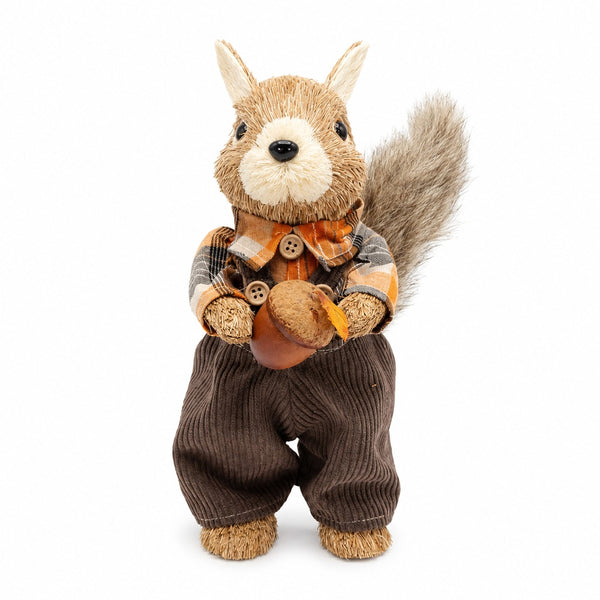 Autumn Boy Squirrel Freestanding Decoration - Checked Outfit, Acorn