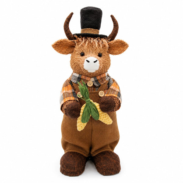Autumn Boy Highland Cow Ornament - 50cm, Tartan Harvest Design