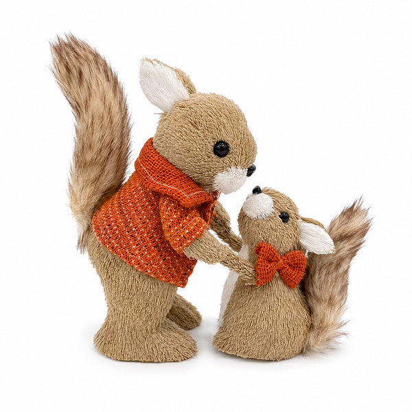Parent and Baby Squirrel Woodland Ornament - Freestanding, Brown and Orange, 22cm