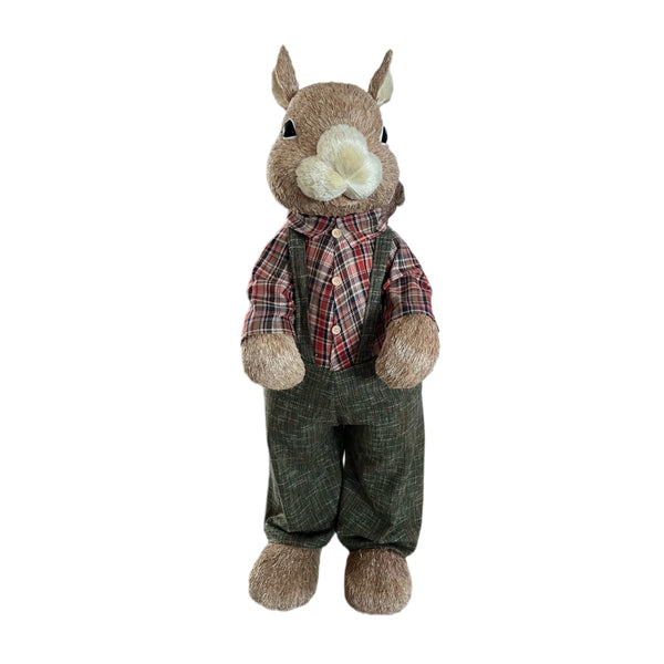 Standing Boy Bunny Decorative Figure | Checked Shirt, Green Trousers, 114cm