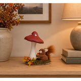Woodland Squirrel Under Mushroom Ornament - Autumn Colours, 21cm
