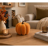 Teddy Bouclé Pumpkin Decoration - Large, Orange, Olive-Green Trim