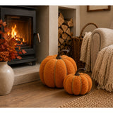 Teddy Bouclé Pumpkin Decoration - Large, Orange, Olive-Green Trim